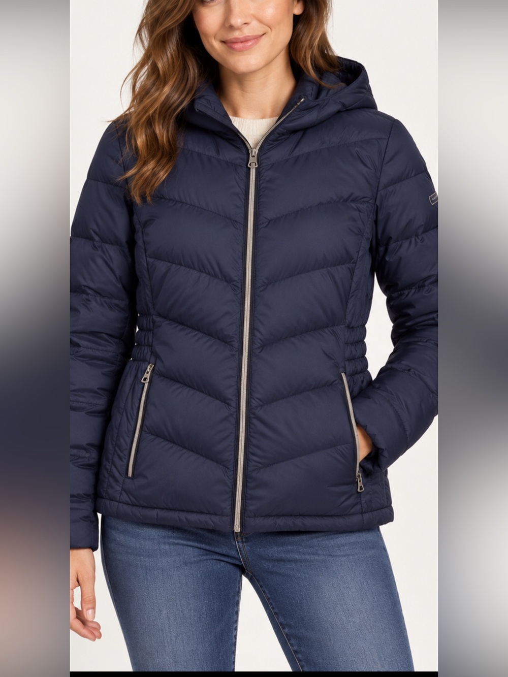 Lucky Brand Women’s L Navy Hooded Down Puffer Jacket Quilted Full Zip